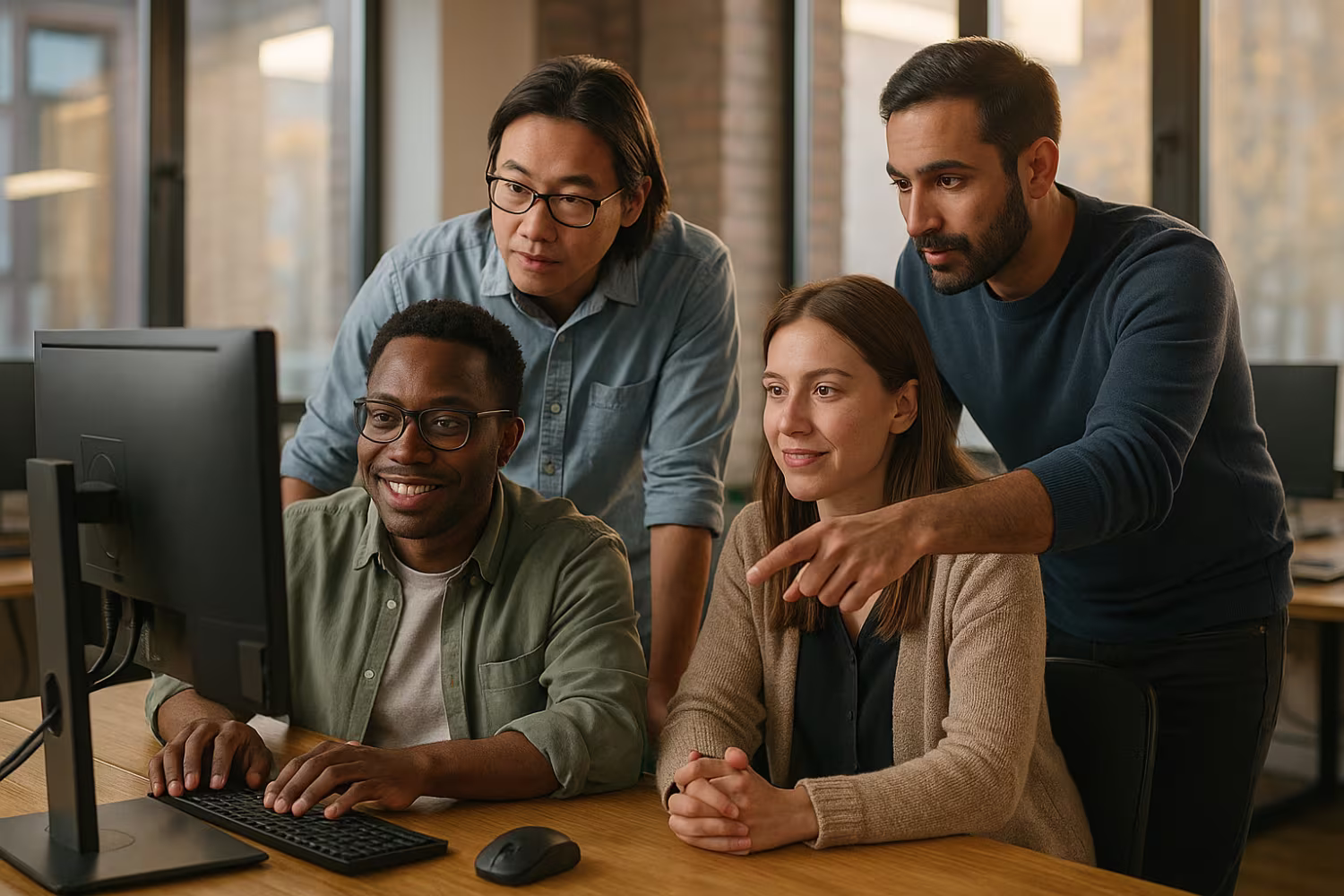 Diverse IT professionals during system testing