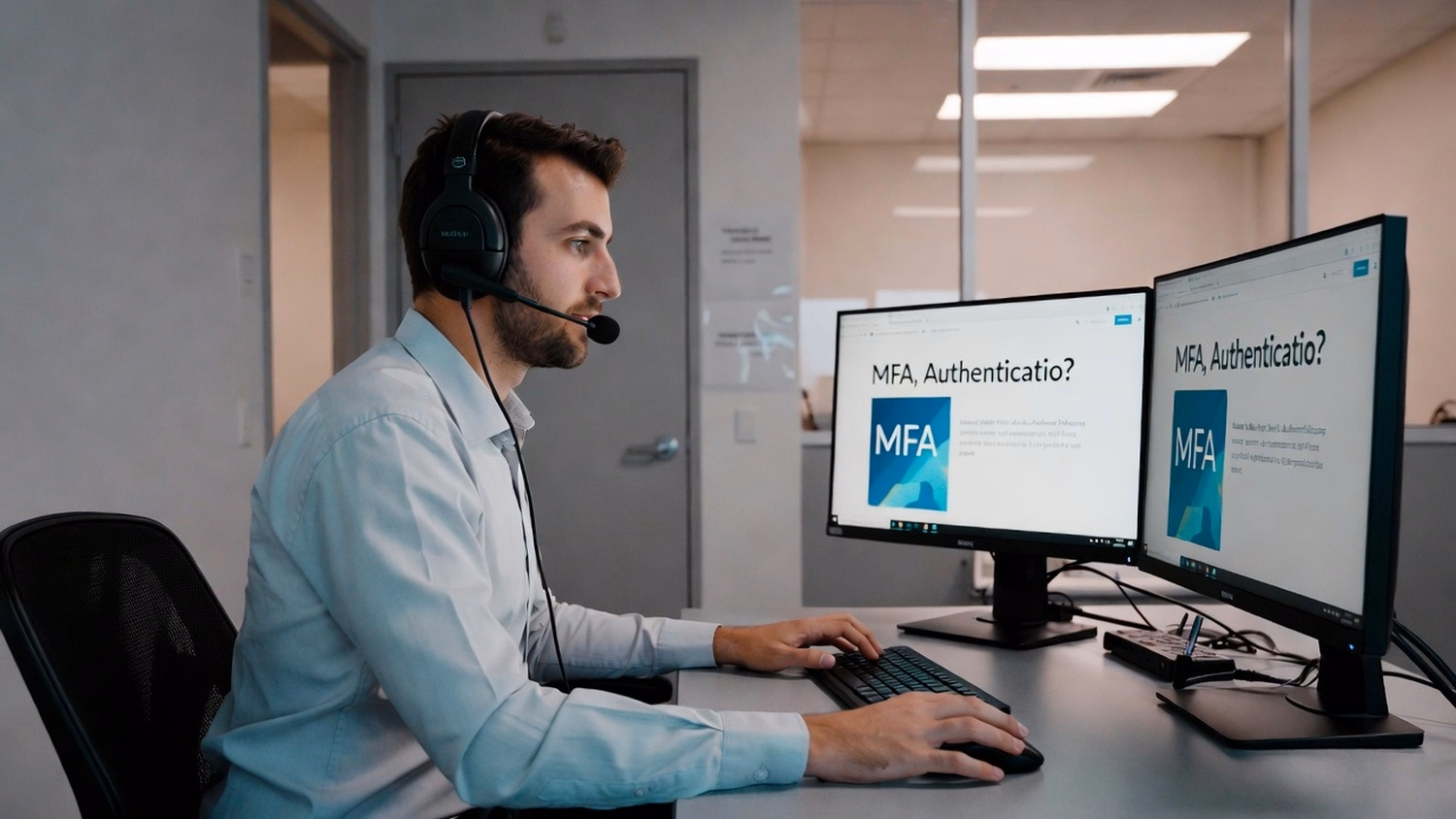 HELP DESK COUNTER An IT professional one person at a help desk counter with