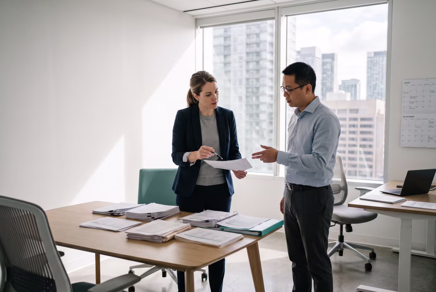 Manager reviewing document in Toronto office for PIPEDA compliance