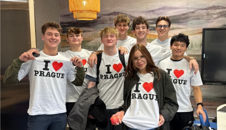 Group of AEP students in AEP shirts
