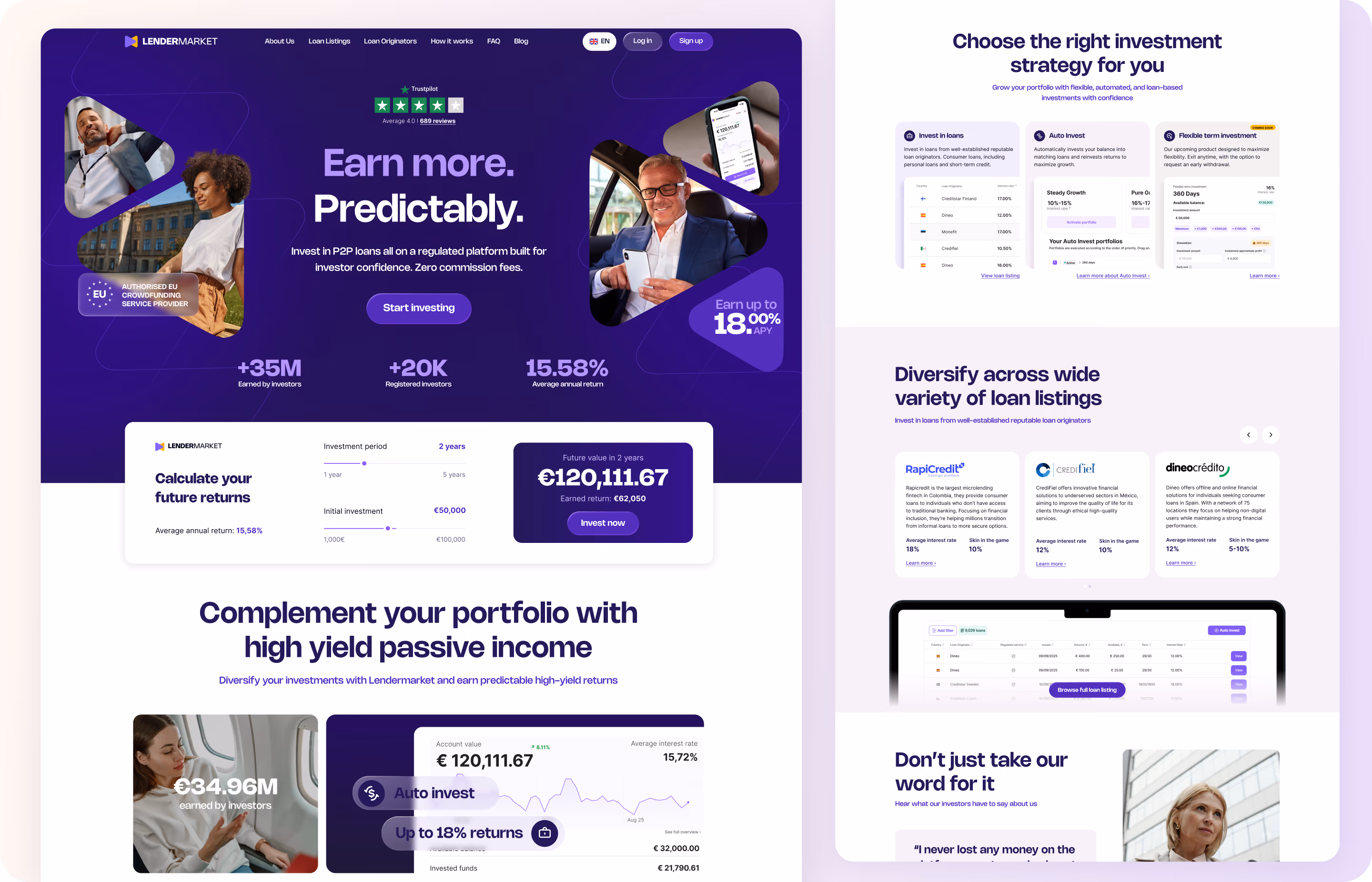 Examples of pages from the redesigned Lendermarket website