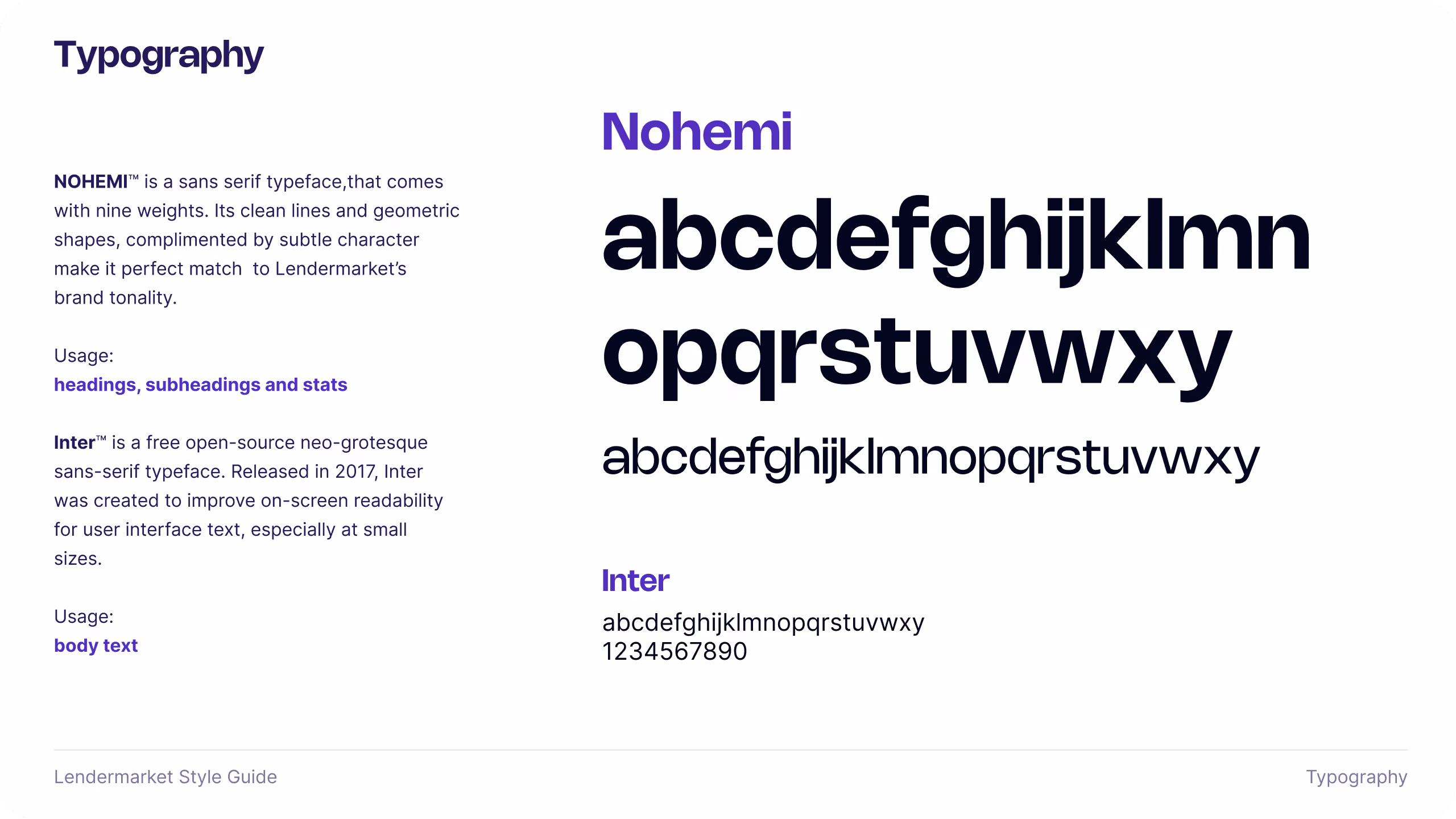 Typography guidance in the Lendermarket style guide