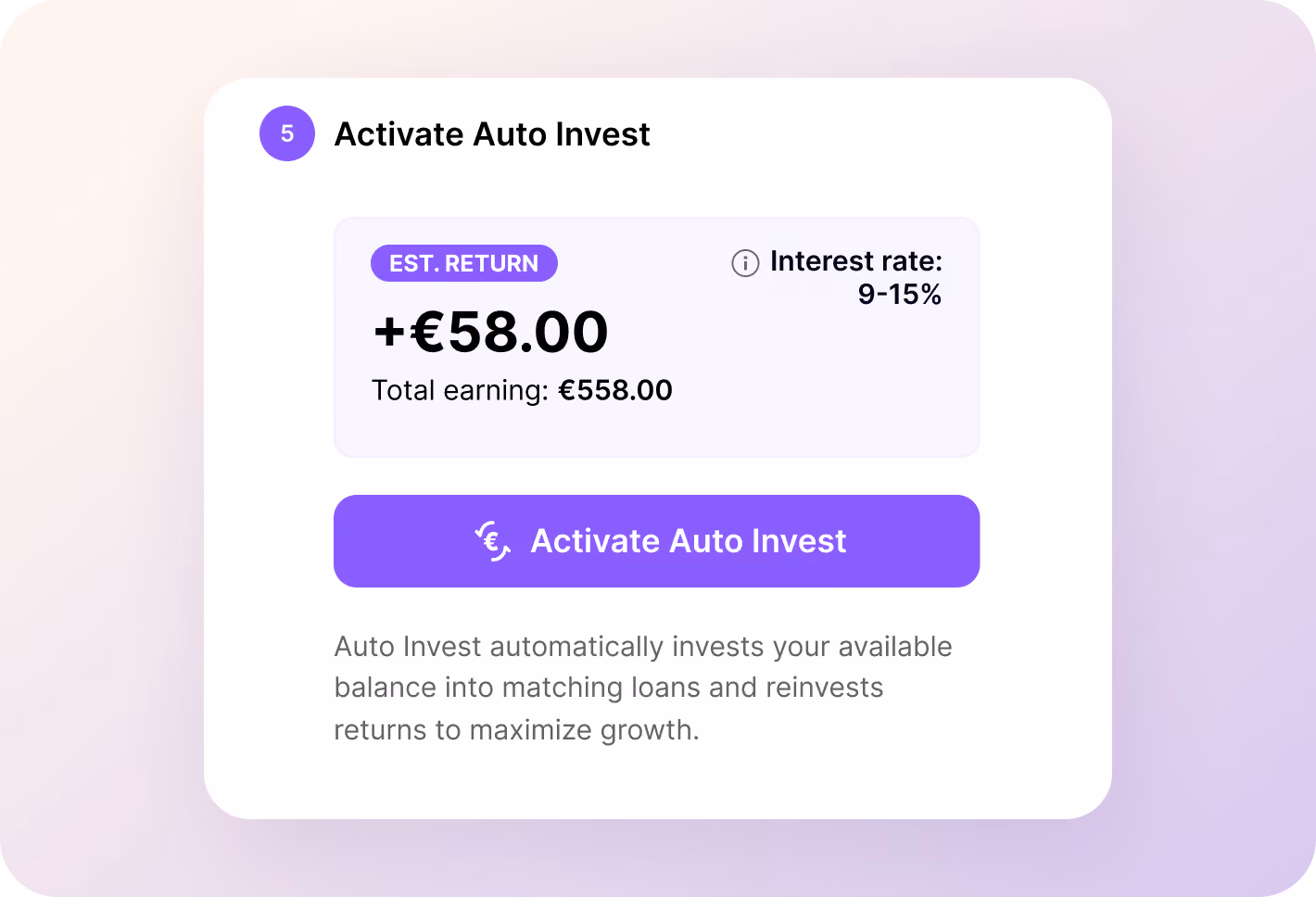 Auto Invest activation step in the guided first-investment flow