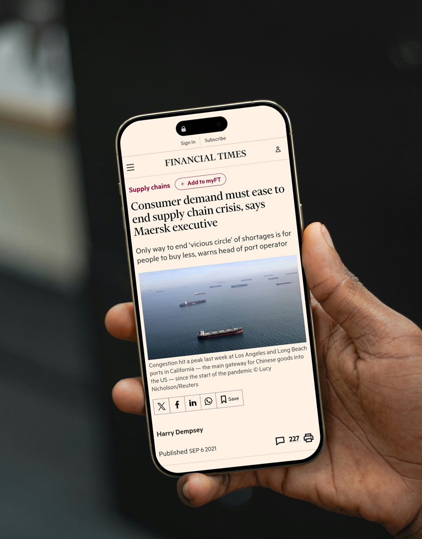 Mockup of FT article