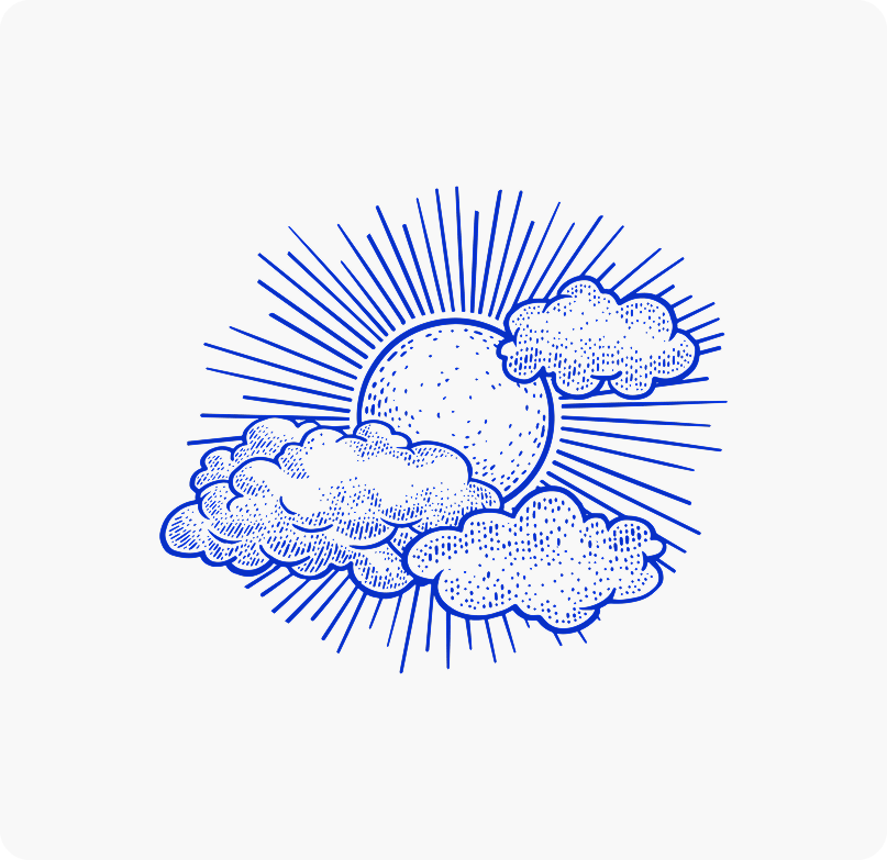 Illustration of sun appearing behind clouds