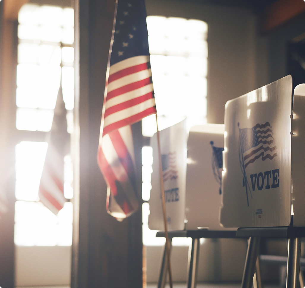 USA flag and a place to vote