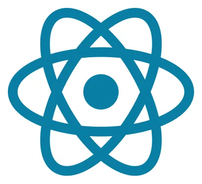 Symbole atomique stylisé avec un noyau central et des orbites électroniques.