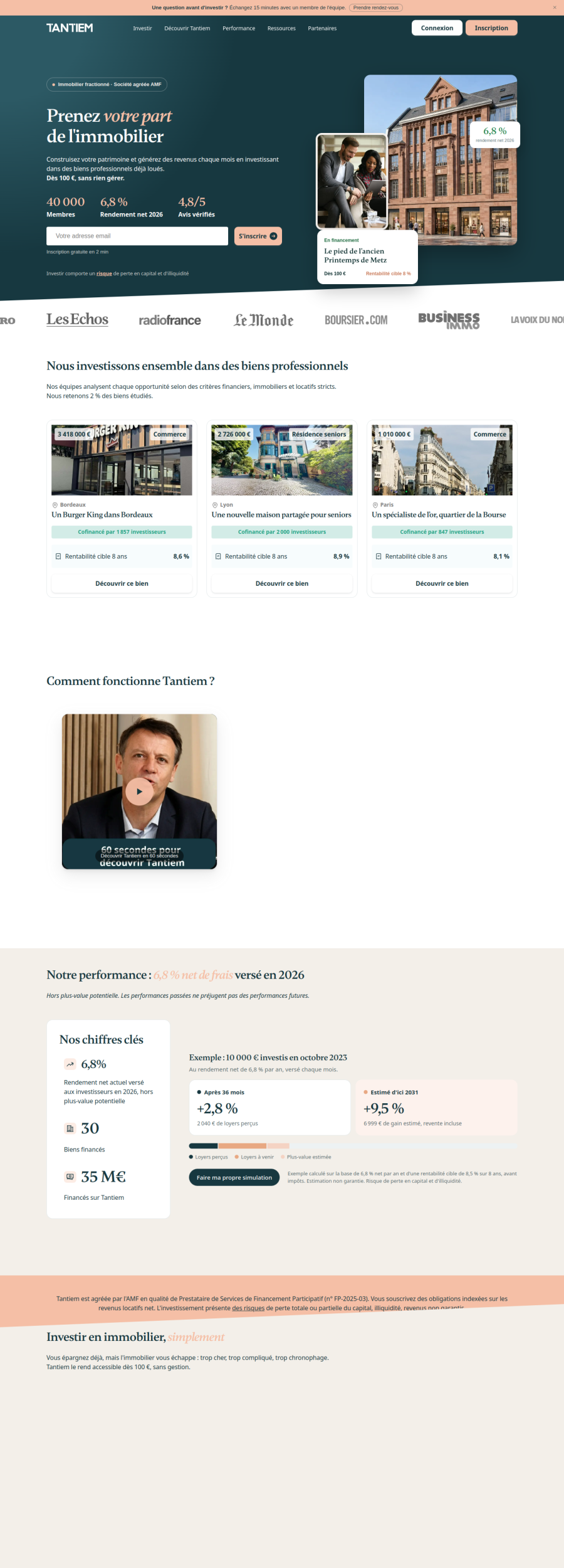 Page d'accueil complète de tantiem.com