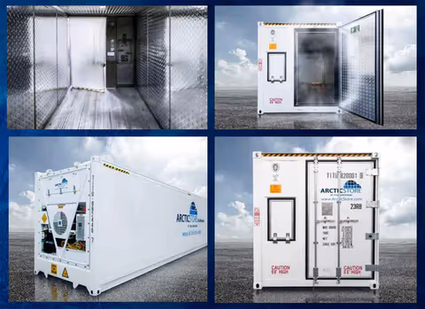 Four pictures showcasing the ArcticBlast freezer container