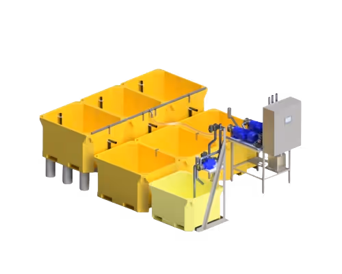 Yellow tub Brine Mixing System with control unit for precise, automated brine preparation.