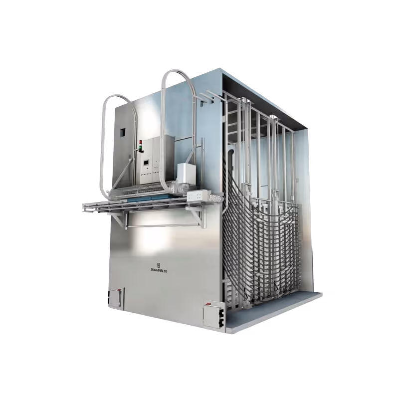 Large stainless steel Non-Pressure Plate Freezer with vertical plate system.
