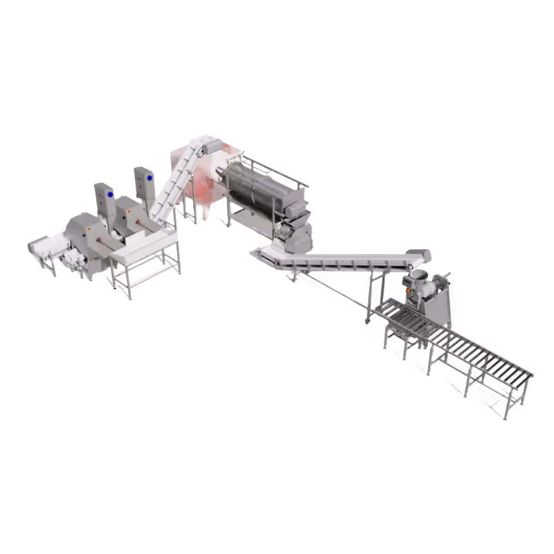 Complete stainless steel processing line including frame cutting, washing, pressing, and packing equipment, configured for efficient extraction and processing of high-quality fish mince.