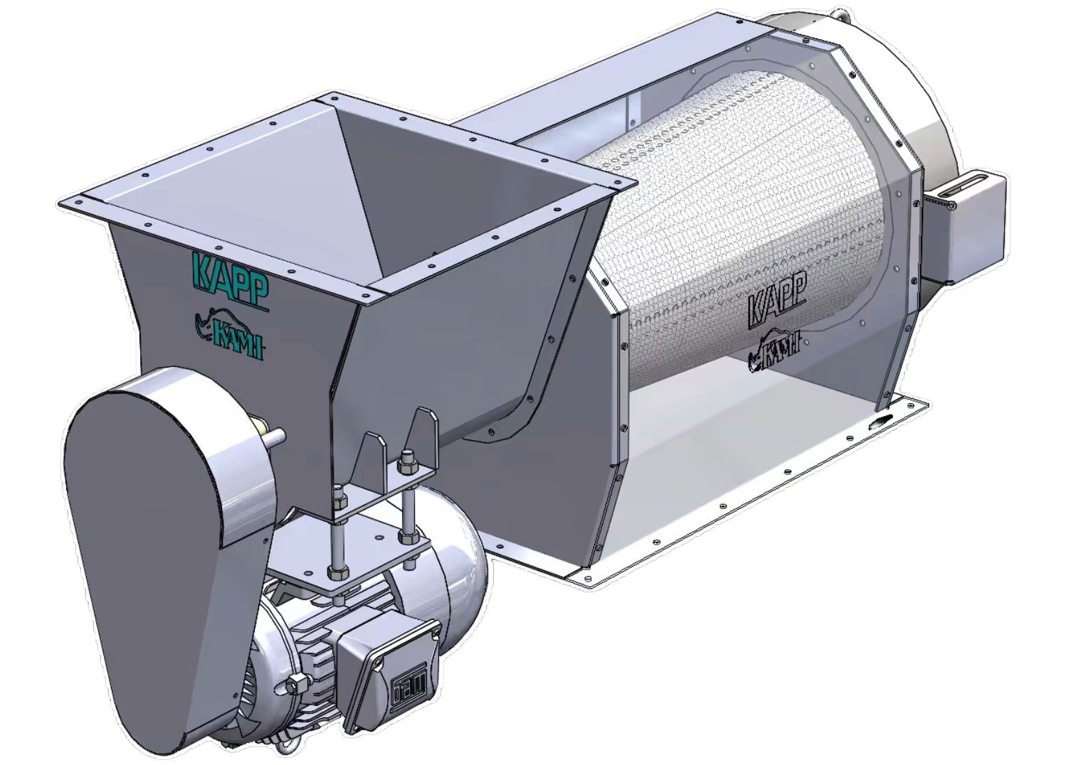 Kami Tech Bone Separator 8100/8130 with high-speed brush system for removing bones and cartilage from fish meal, processing up to 1660 kg/hr.