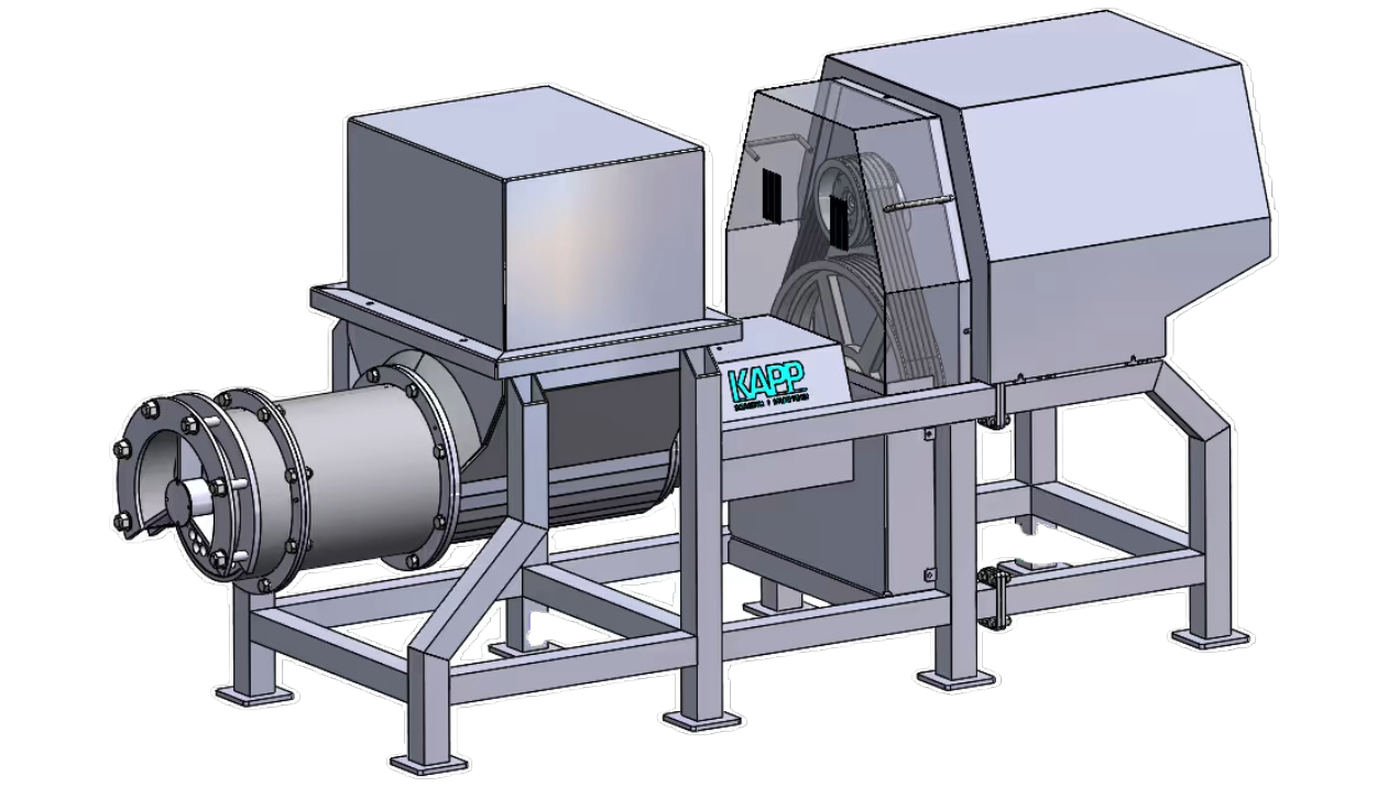 Kami Tech Waste Grinder in stainless steel, processes food waste and soft bones into uniform particles for fishmeal or disposal, with up to 5000 kg/hr capacity.
