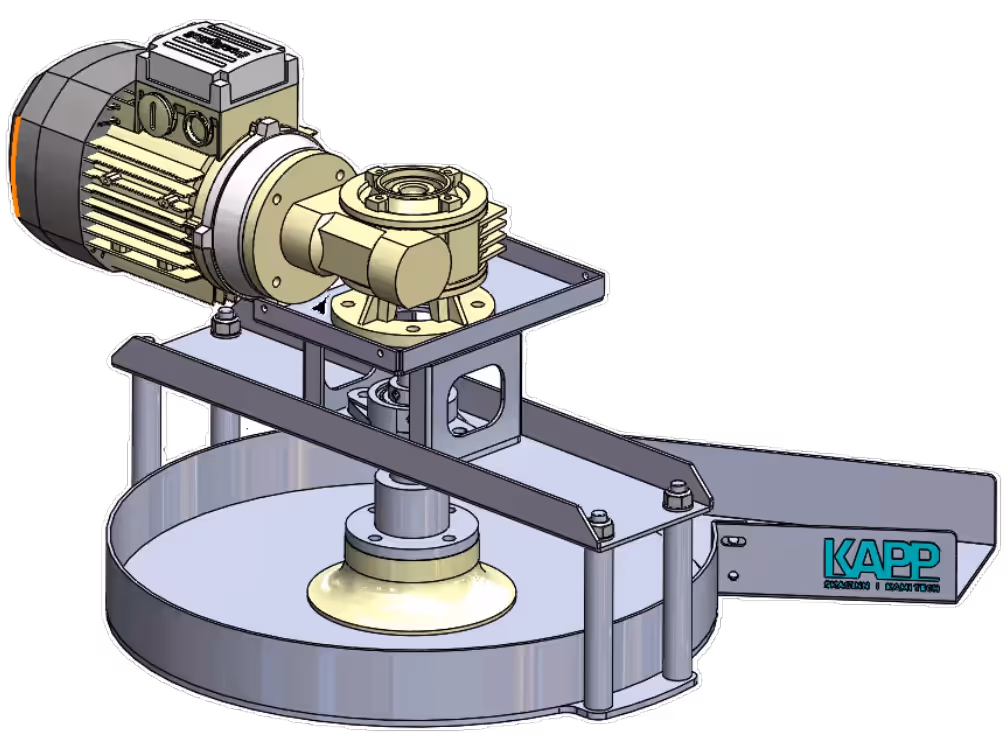 Kami Tech Fillet Spinner with motorized rotation system for turning fillets 90 degrees between skinning and inspection conveyors, processing up to 300 fish per minute.