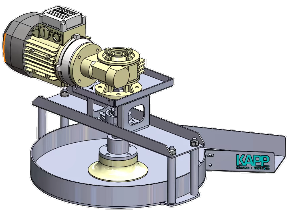 Kami Tech Fillet Spinner with motorized rotation system for turning fillets 90 degrees between skinning and inspection conveyors, processing up to 300 fish per minute.