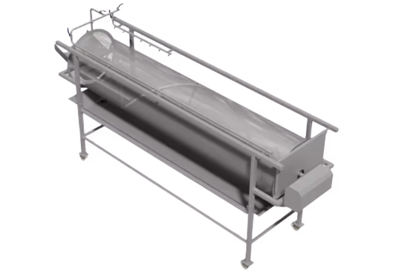 Mince washing drum for gently cleaning recovered fish mince as part of the Value-Added Mince Solution, featuring a rotating stainless steel drum for efficient rinsing