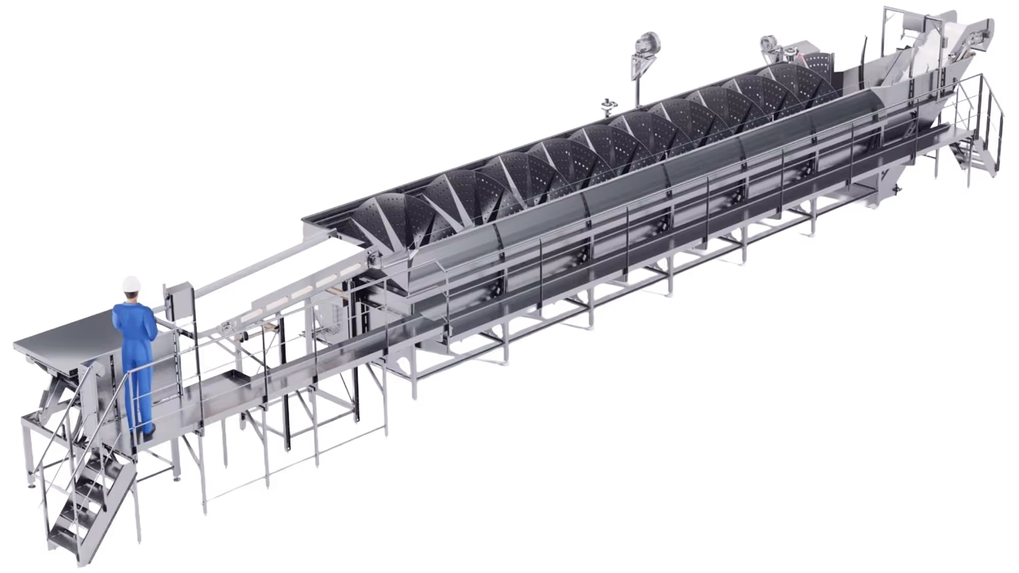 Extended RoteX Thawing™ system featuring a long, enclosed design for automated, low-temperature thawing of frozen food products with consistent temperature control and high throughput.