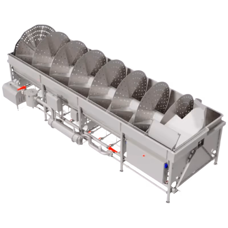 RoteX™ Aquaculture system featuring a spiral-flow design for efficient bleeding and chilling of fish, using precise temperature and flow control to enhance product quality and shelf life.