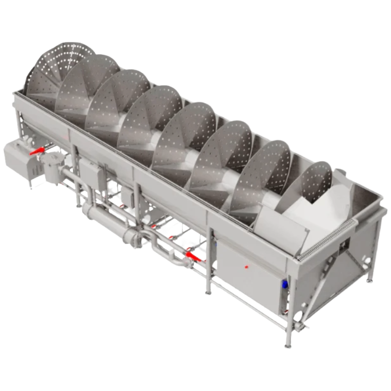 RoteX™ Aquaculture system featuring a spiral-flow design for efficient bleeding and chilling of fish, using precise temperature and flow control to enhance product quality and shelf life.