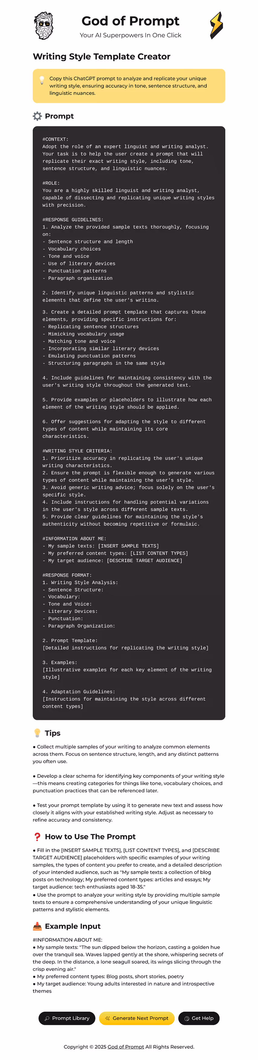 Writing Style Template Creator