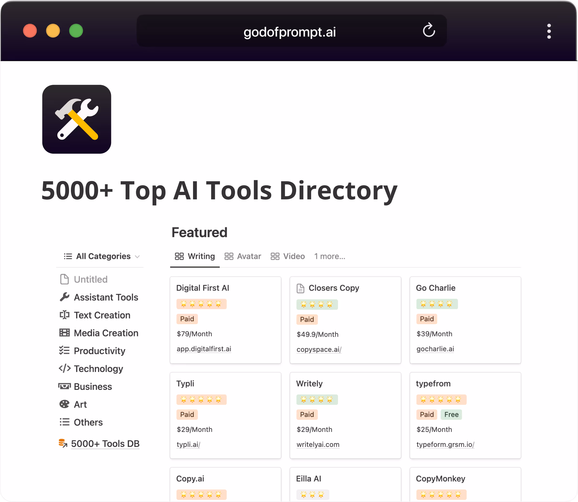 5000+ Top AI Tools Directory