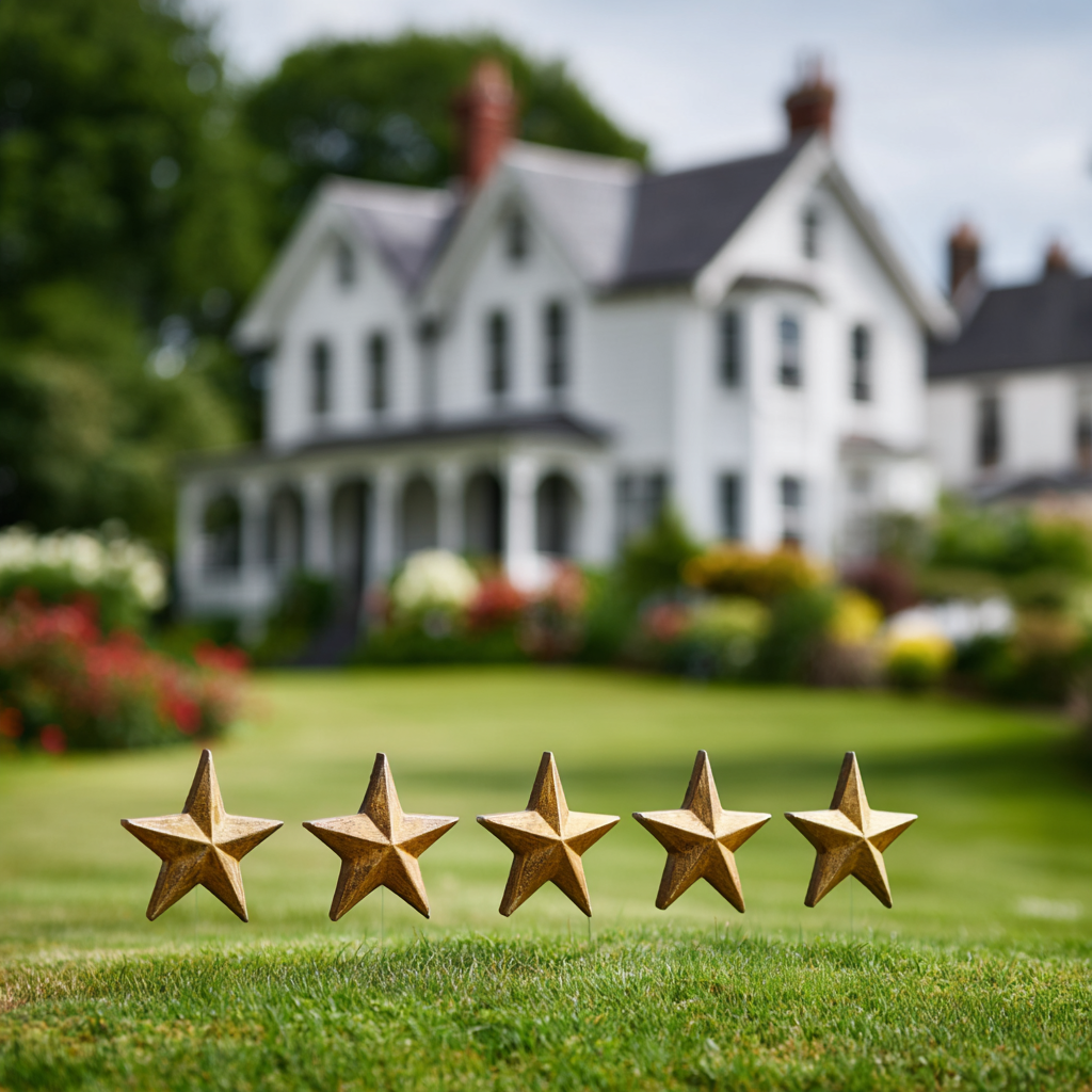 5 stars on the front yard of a home