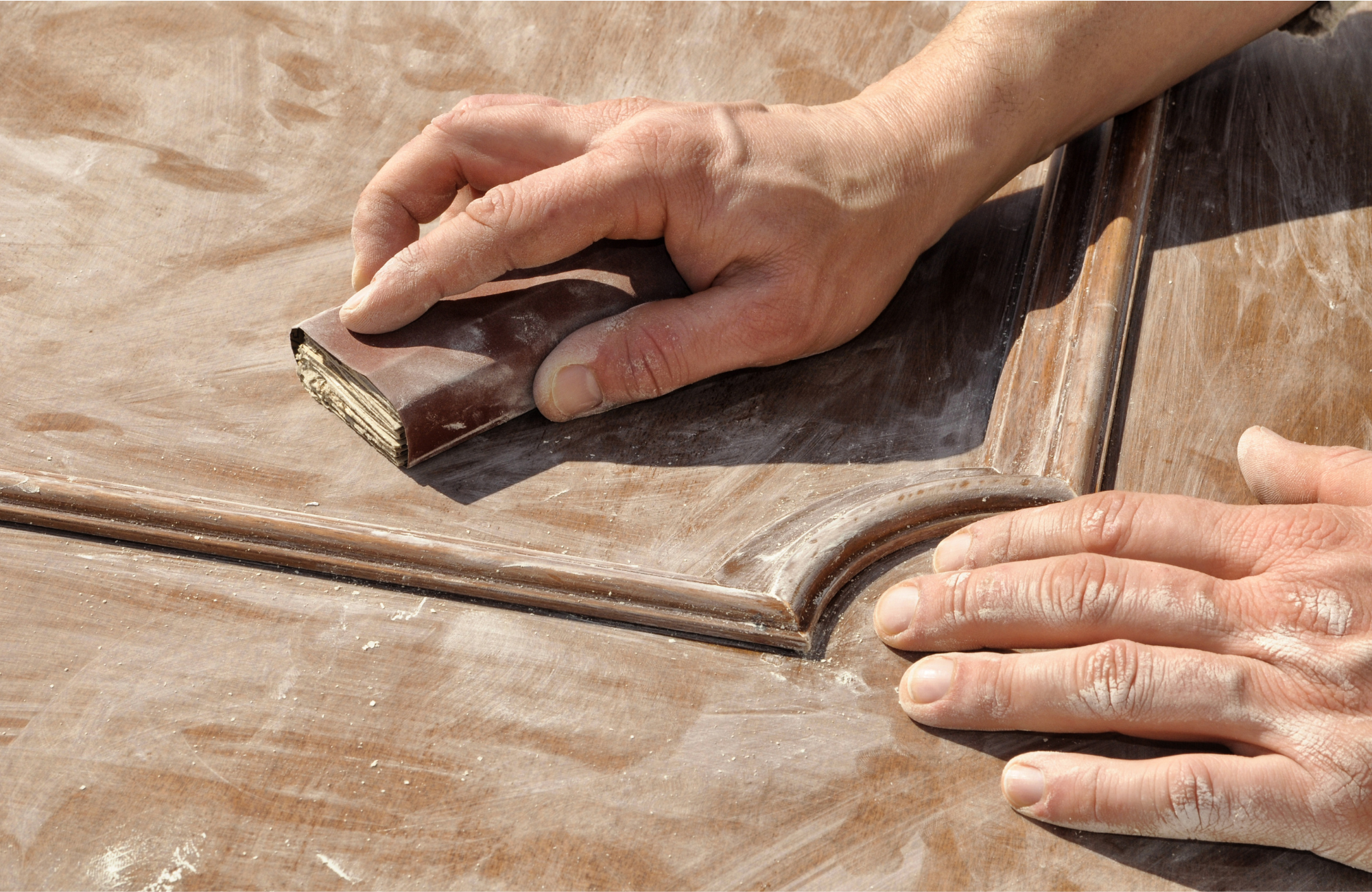 sanding down cabinet staining for refinishing prep