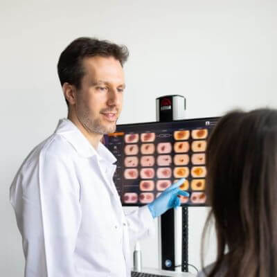 doktor Stefanis při vyšetření znamének