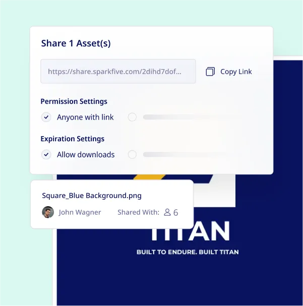 Sparkfive DAM interface showing how marketers share digital assets securely