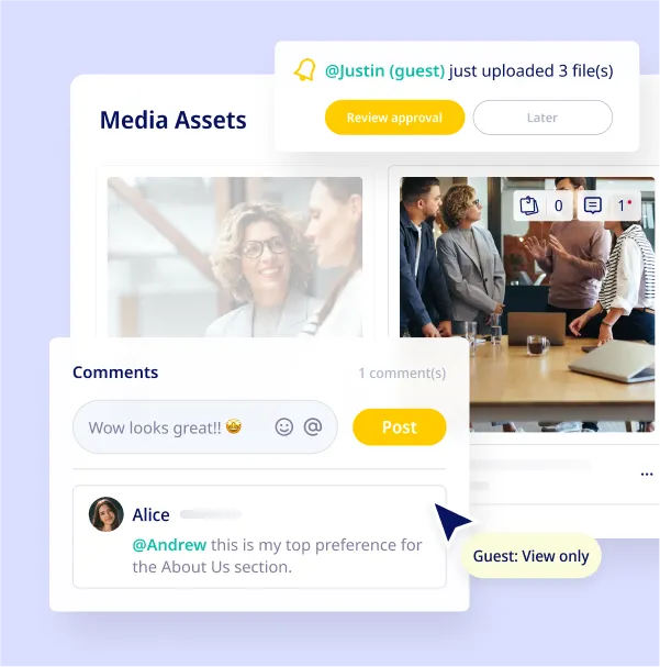 Sparkfive DAM collaboration interface with marketing team working on digital assets