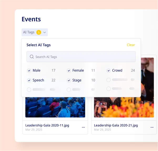 Sparkfive DAM interface showing organized folders and AI-powered search