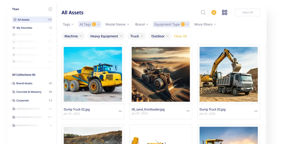 Sparkfive DAM filter and search interface showing how users find files instantly