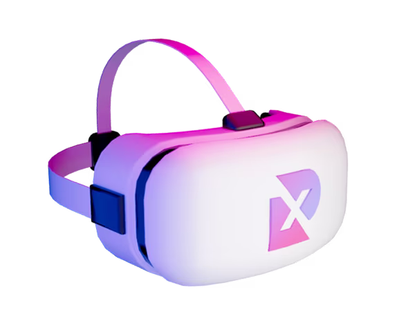 A 3D representation of a VR headset with the XR Studios logo