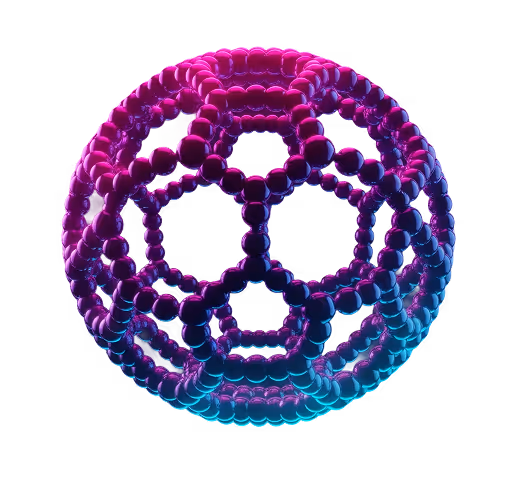 A 3D DNA-style model of hundreds of connecting balls in a wireframe football shape in pink, purple and blue to convey a sense of a confidence