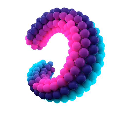 A 3D DNA-style model of hundreds of connecting balls in a near circular shape in pink, purple and blue to convey a sense of focus