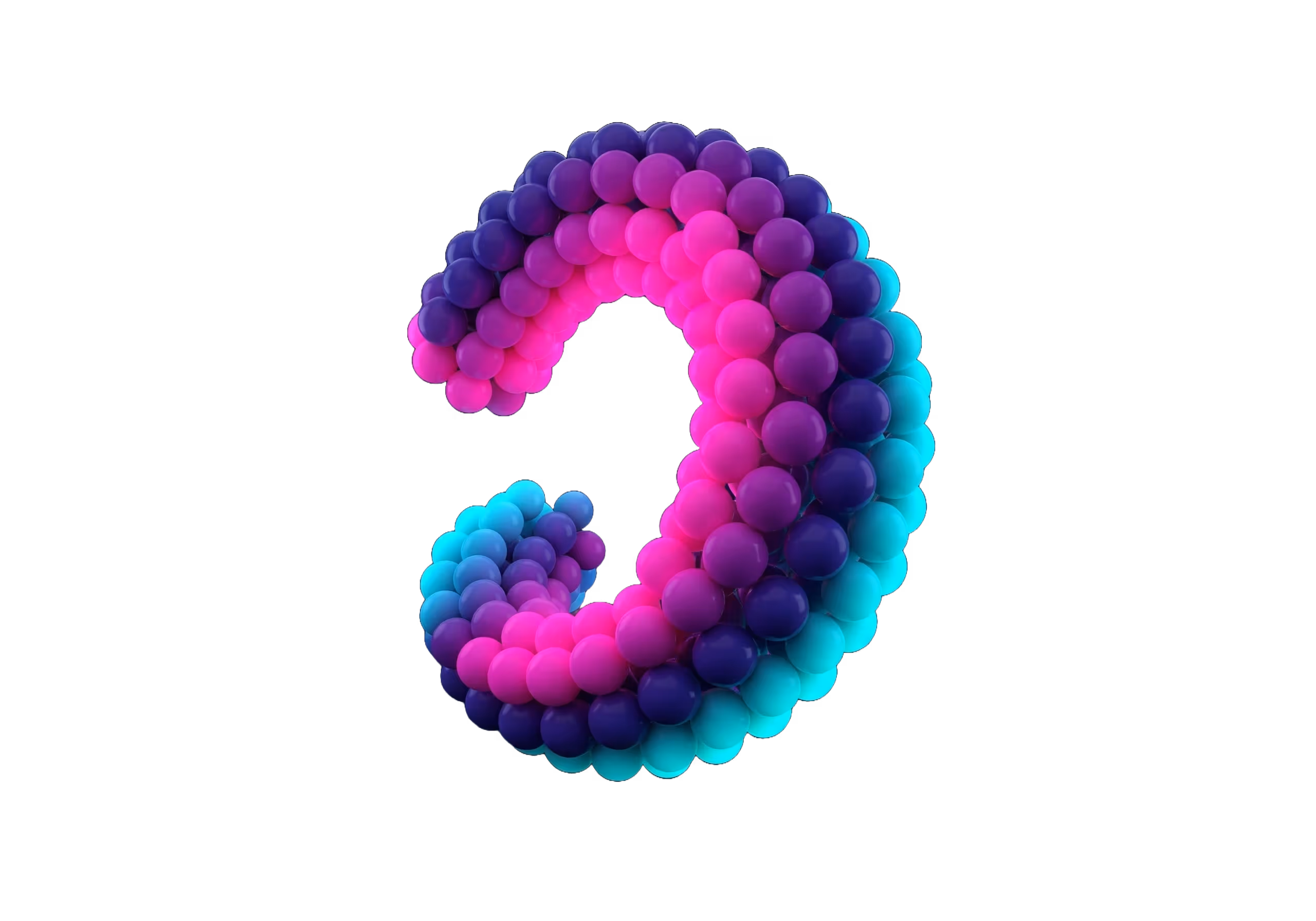 A 3D DNA-style model of hundreds of connecting balls in a near circular shape in pink, purple and blue to convey a sense of focus