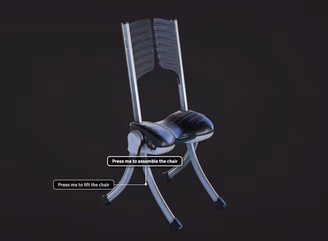 A 3D model of a Raizer chair lift, a chair used when someone is on the floor to get them to a seated position