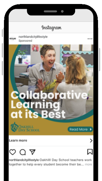 Instagram feed ad for Oakhill Day School from Northland City Lifestyle reading Collaborative Learning at its Best