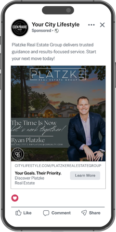The same advertiser's co-branded sponsored post in a phone's social feed