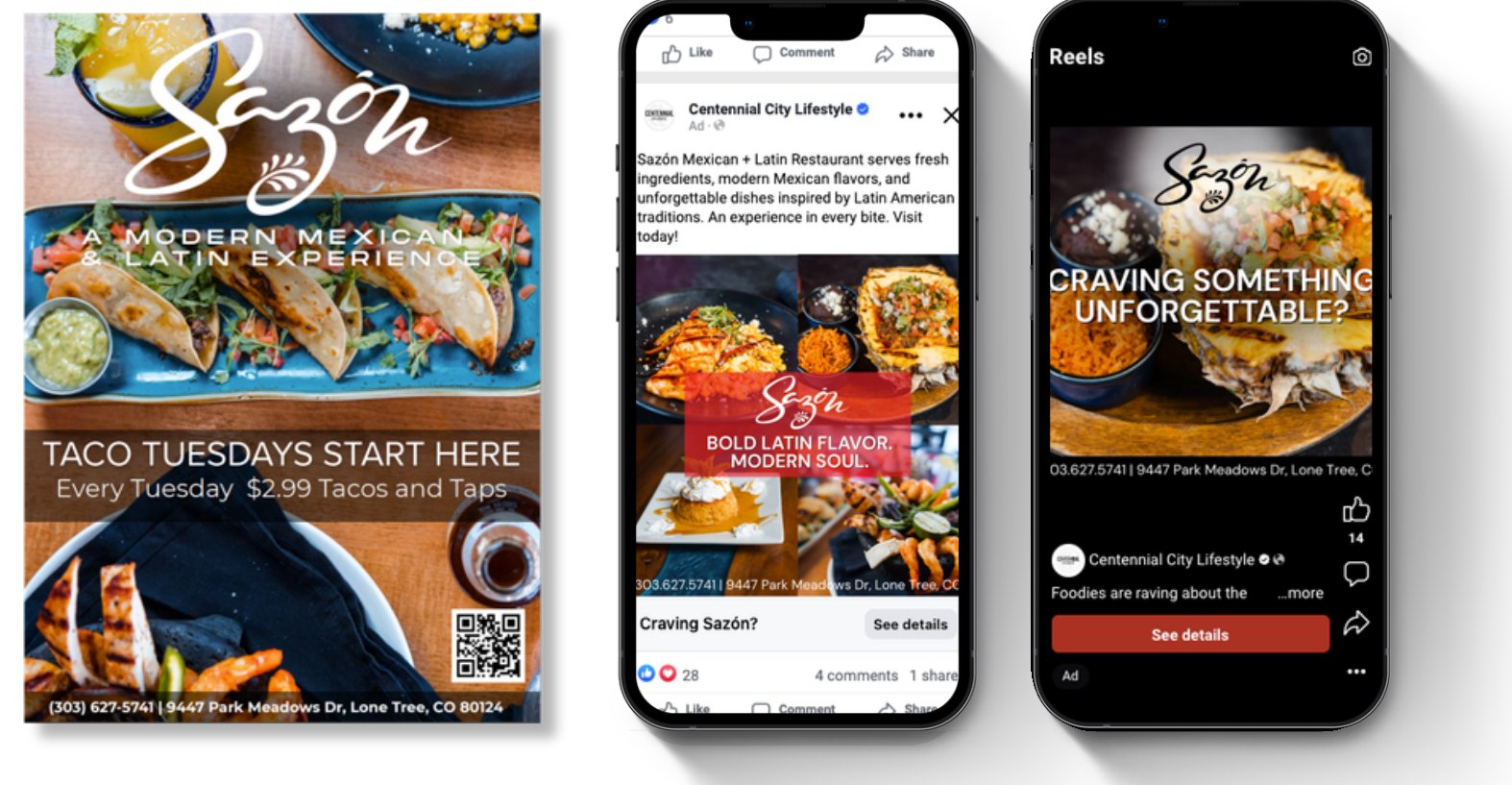 Sazón Mexican + Latin Restaurant ad creative from Centennial City Lifestyle
