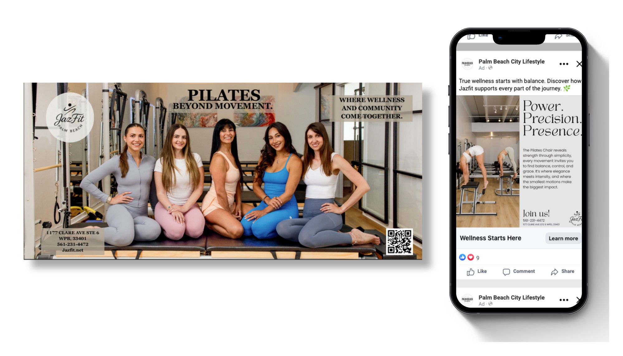 JazFit Palm Beach Pilates ad creative from Palm Beach City Lifestyle