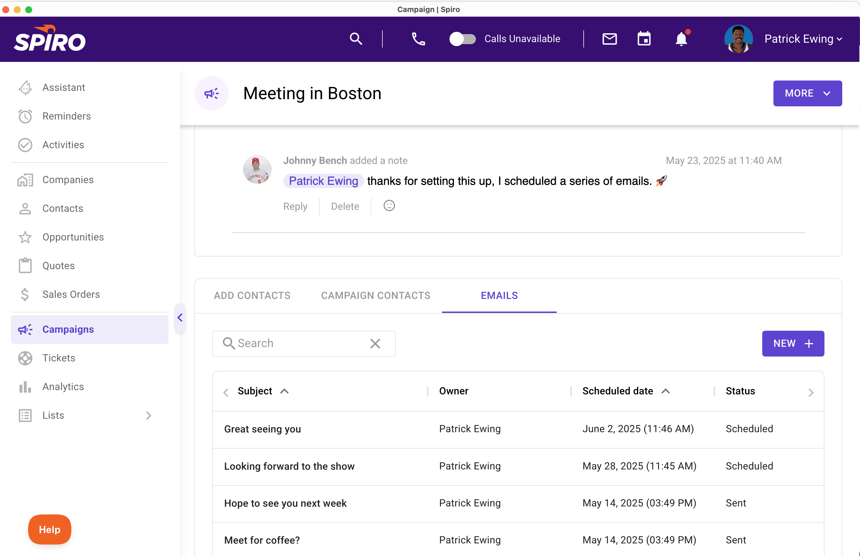Screenshot of Spiro’s campaign email scheduler showing automated follow-up messages for manufacturers, enabling consistent outreach with minimal effort.