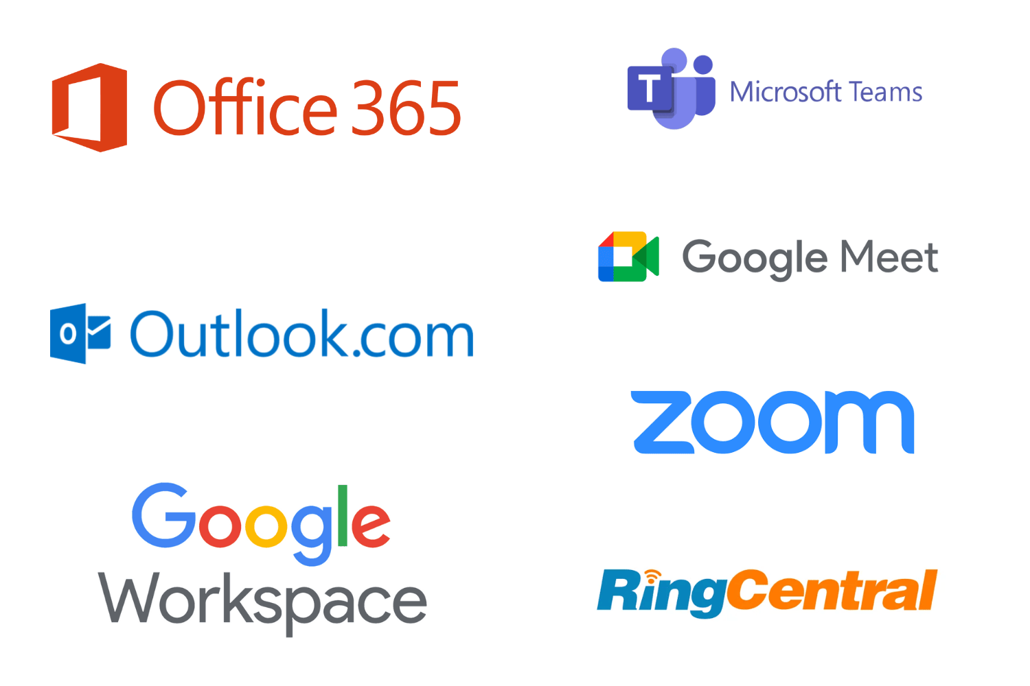 Logos of Microsoft 365, Outlook, Zoom, Google Meet, and other tools Spiro - the AI CRM for manufacturers- connects with to sync email, meetings, and communication data.
