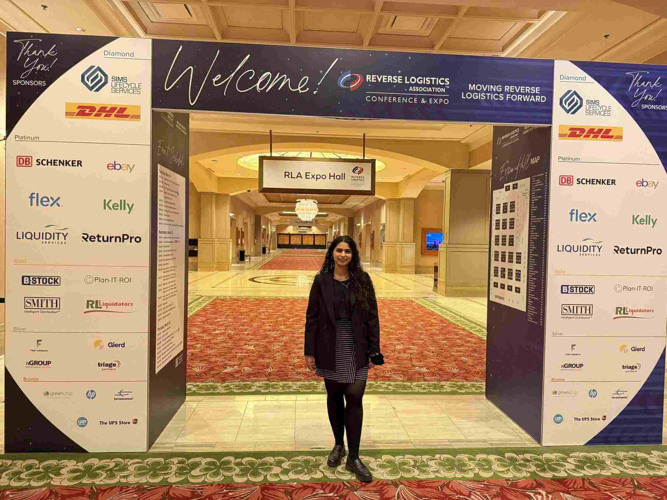 Amrita Bhasin at the entrance of the Reverse Logistics Association Conference & Expo