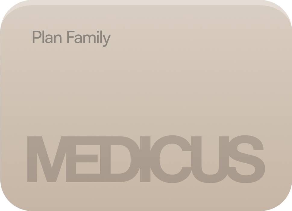 Tarjeta azul con logos 'Plan Celeste' y 'MEDICUS'