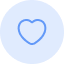 Icono circular azul con un corazón lineal en el centro.