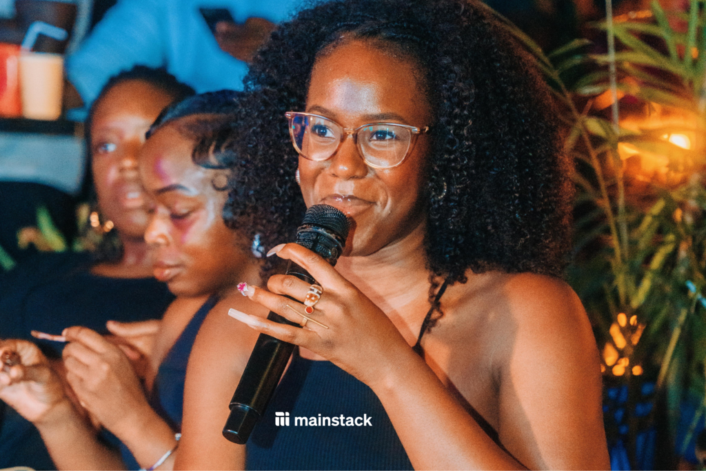 An Invited guest asking questions during the fireside chat