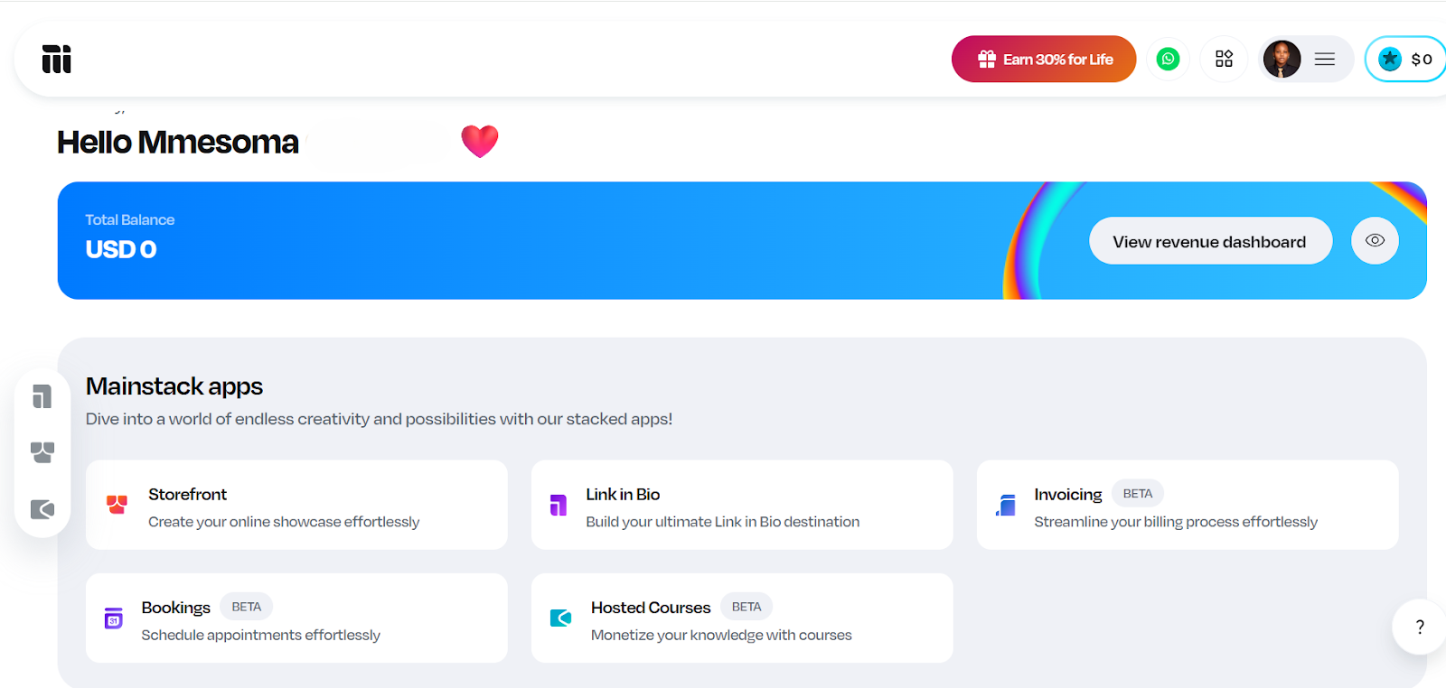 Snapshot of the Mainstack dashboard.