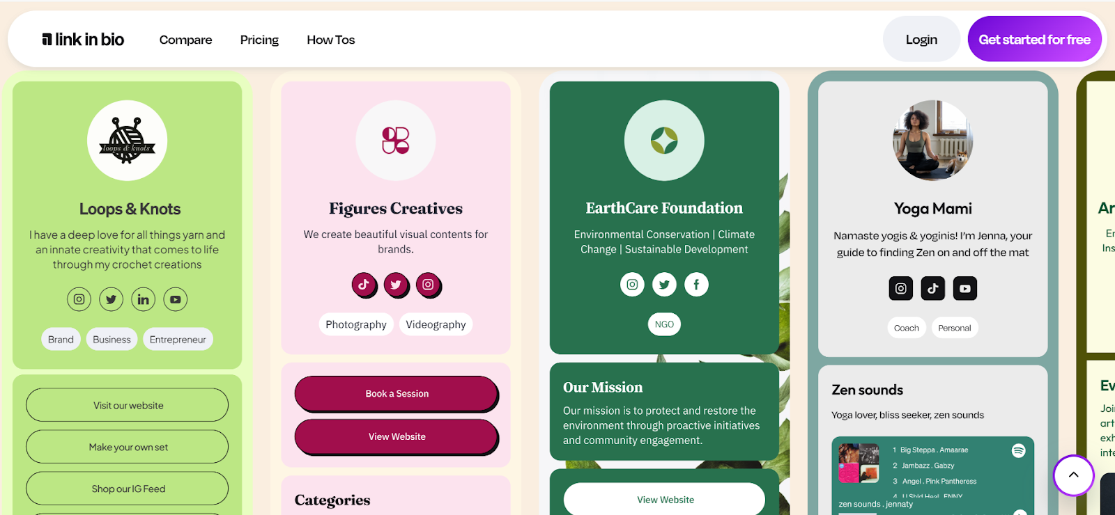 Screenshot of the Mainstack Link in Bio landing page displaying multiple customizable templates for users to create and design their own affiliate link pages.